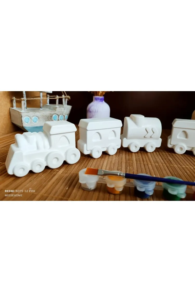 6 Adet (3D) Sevimli Tren Figürlü Taş Boyama Seti Çocuk Gelişimi Etkinlik
