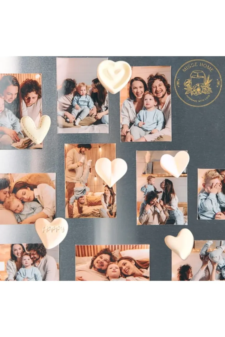 Buzdolabı Süsü Kalpli Magnet, 6 Adet Farklı Desenlerde Mıknatıslı Fotoğraf Tutucu Magnet