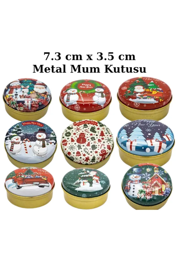 10 Adet Özel Gün Desenli Mum, Sabun ve Hediyelik Metal Kutu 7,3x3,1 cm