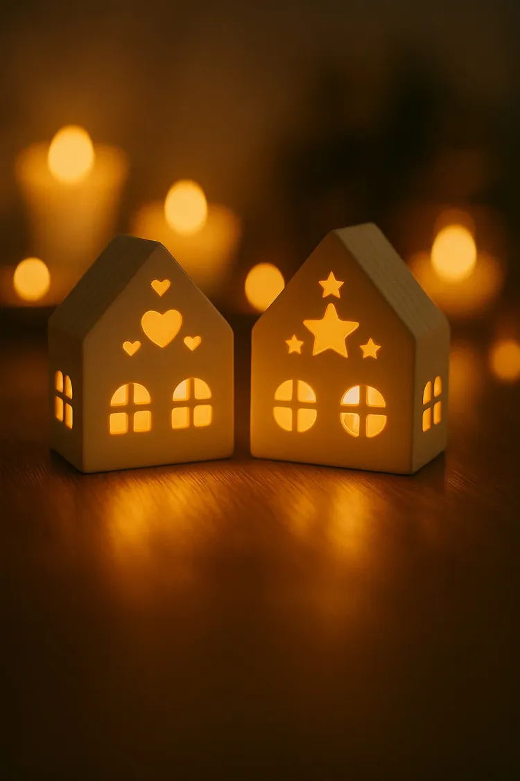Dekoratif 2'li Ev Figürlü Beton Mumluk (tea Light Dahildir)
