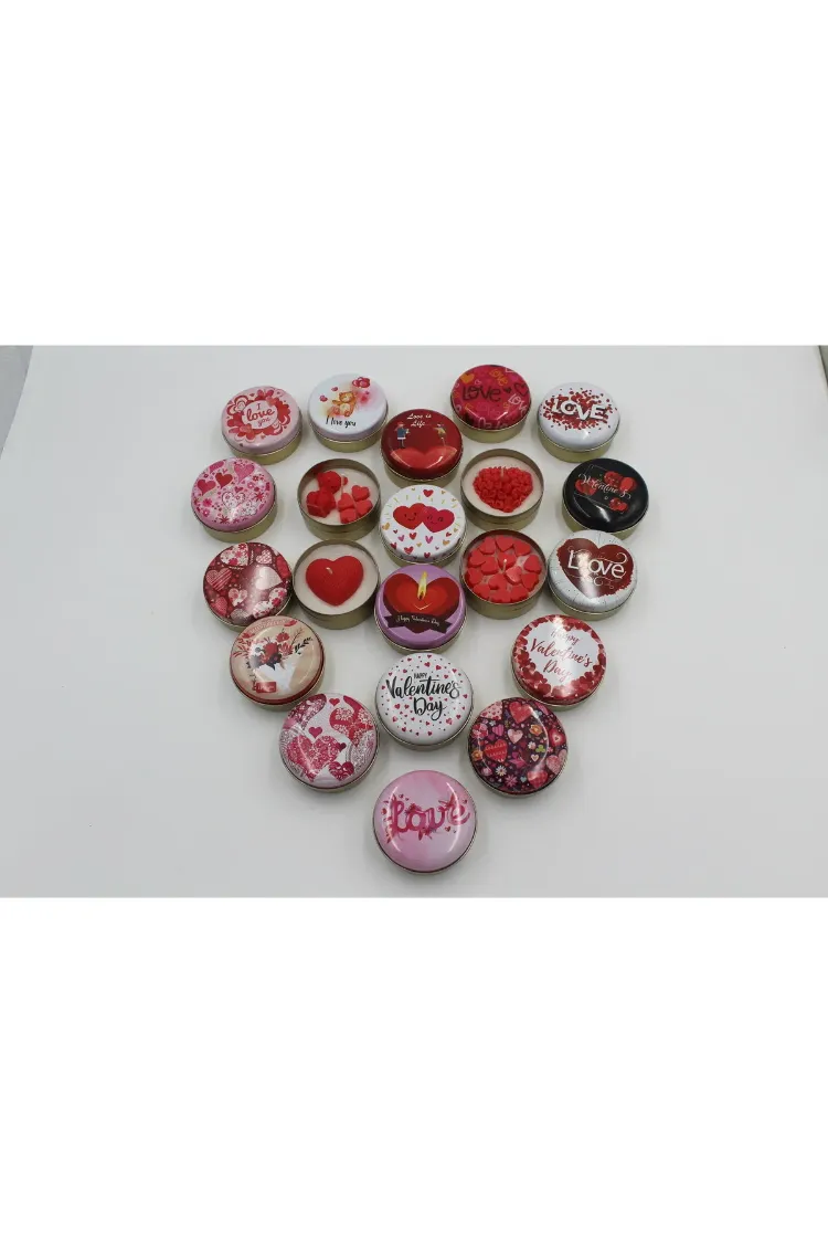 10 Adet Özel Gün Desenli Mum, Sabun ve Hediyelik Metal Kutu 7,3x3,1 cm