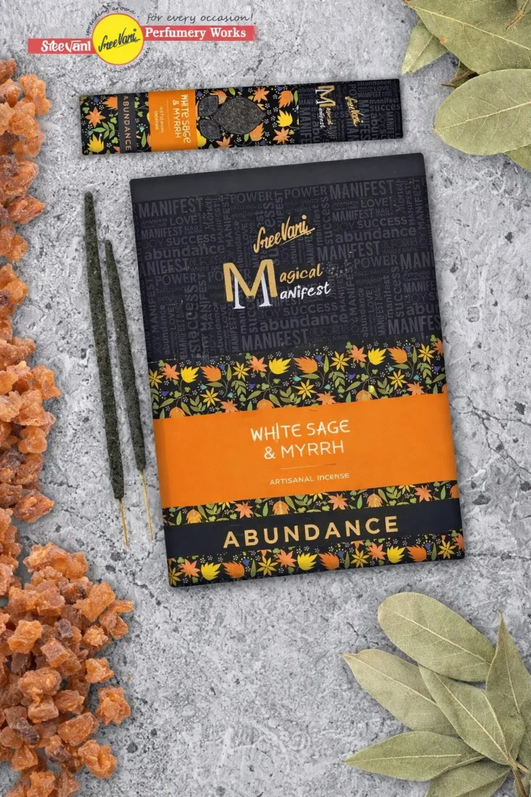 Adaçayı&Mür Sree Vani Magical Manifest Sanatsal Doğal El Yapımı Kalite Tütsü ( 6 Adet)