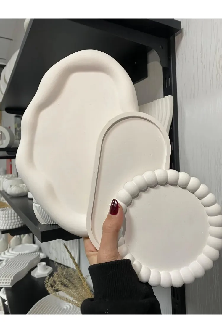 Üçlü Takı Tabağı Dekoratif Alçı Süs Eşyası 15 x 15 TBK-1013