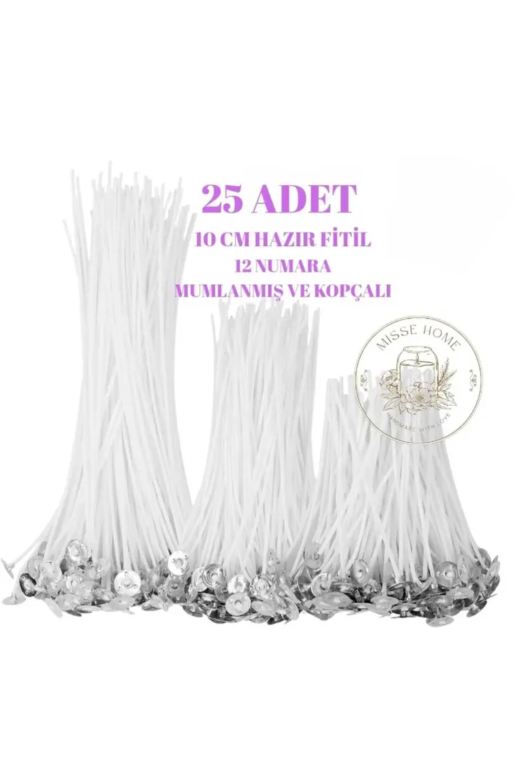 Çıtçıtlı Kopçalı Mumlanmış 10 cm %100 Pamuk 25 Adet Hazır Mum Fitili