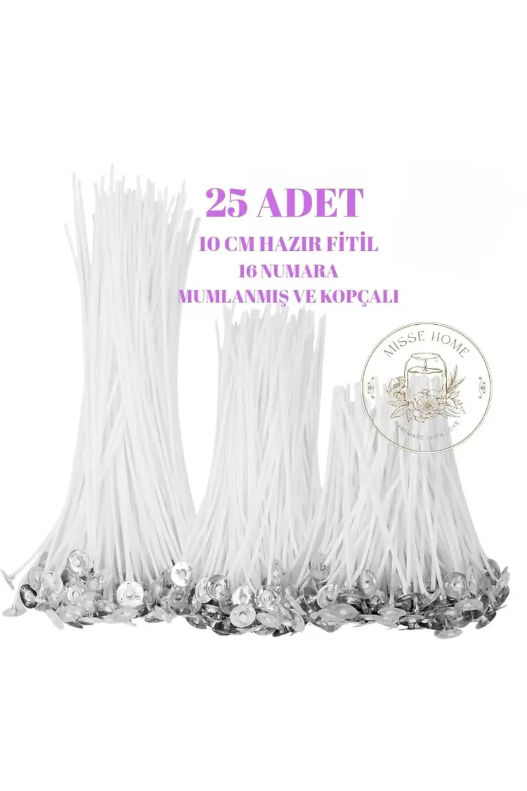 Çıtçıtlı Kopçalı Mumlanmış 10 cm %100 Pamuk 25 Adet Hazır Mum Fitili