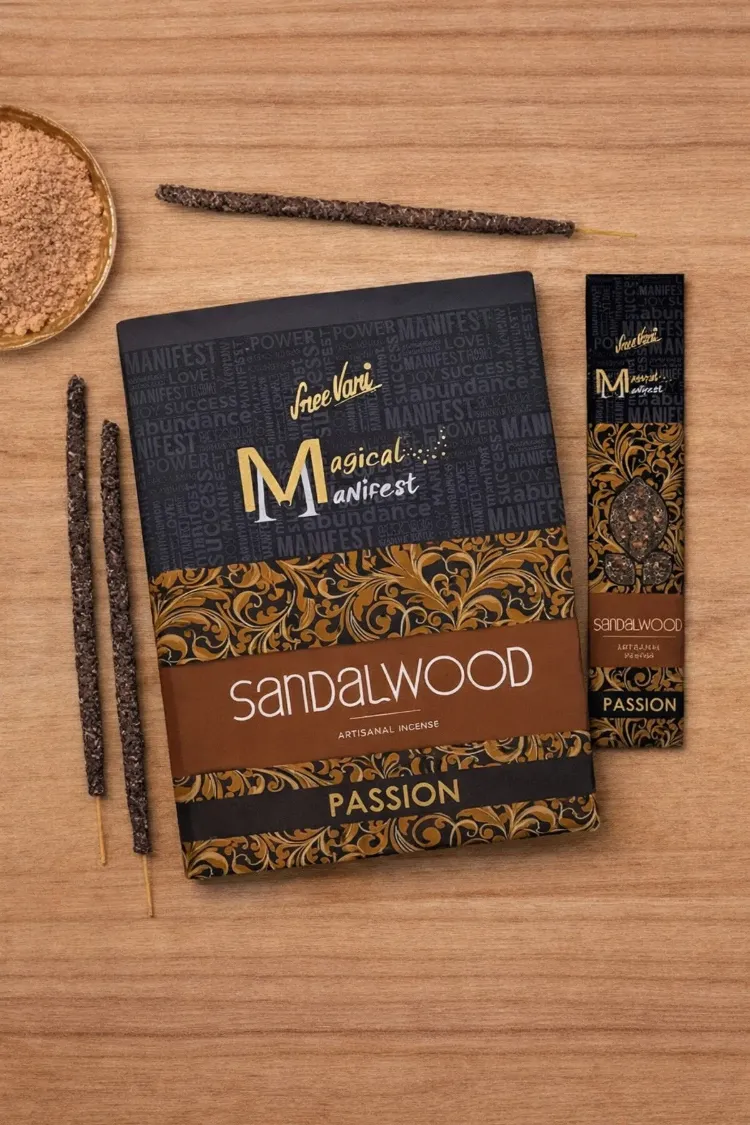 Sandal Wood Sree Vani Magical Manifest Sanatsal Doğal El Yapımı Premium Kalite Tütsü ( 6 Adet)