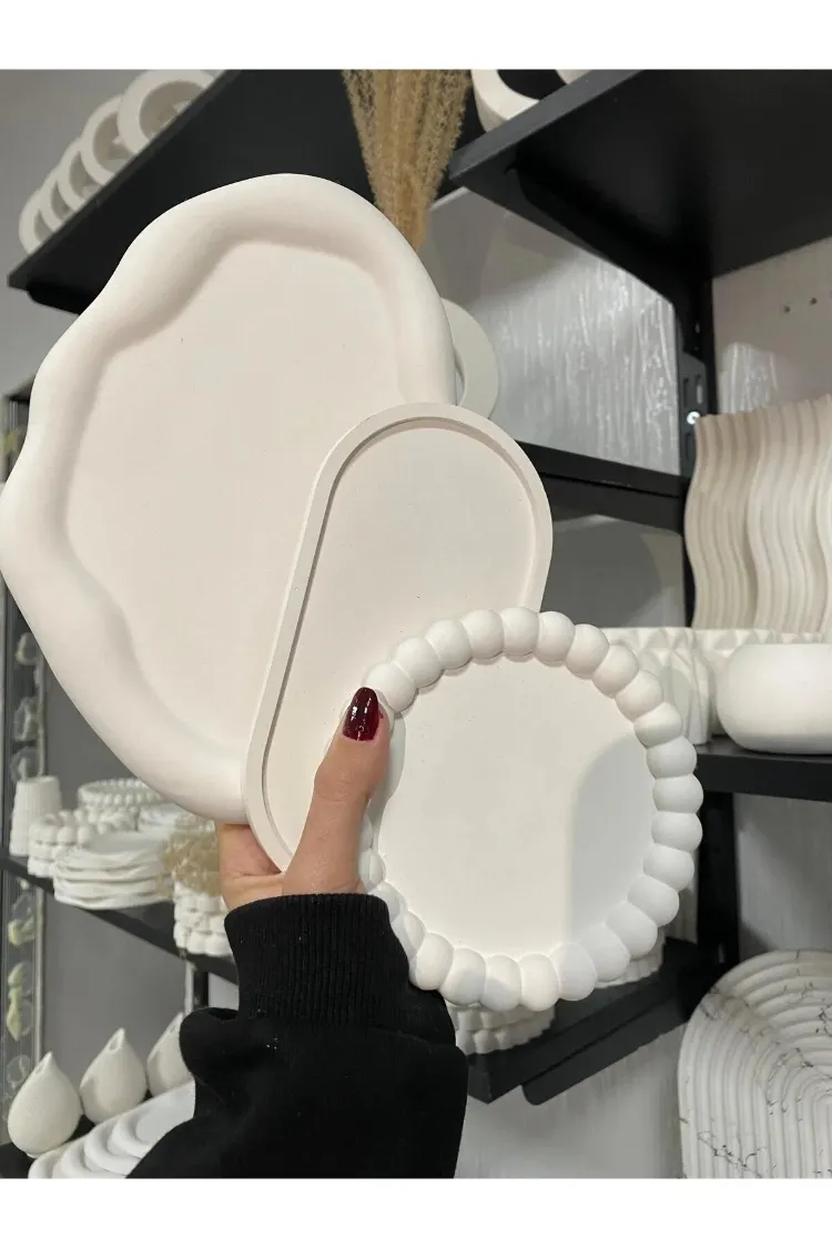 Üçlü Takı Tabağı Dekoratif Alçı Süs Eşyası 15 x 15 TBK-1013