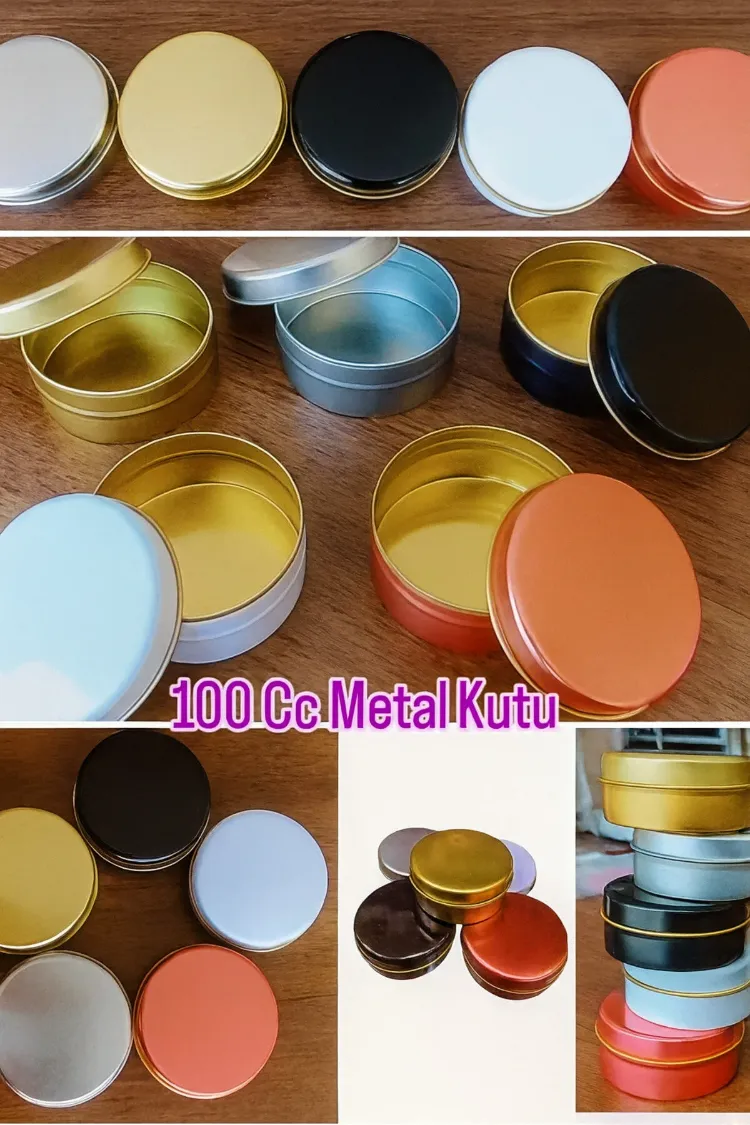10 Adet Düz Renkli Mum, Sabun ve Hediyelik Metal Kutu 7,3x3,1 cm