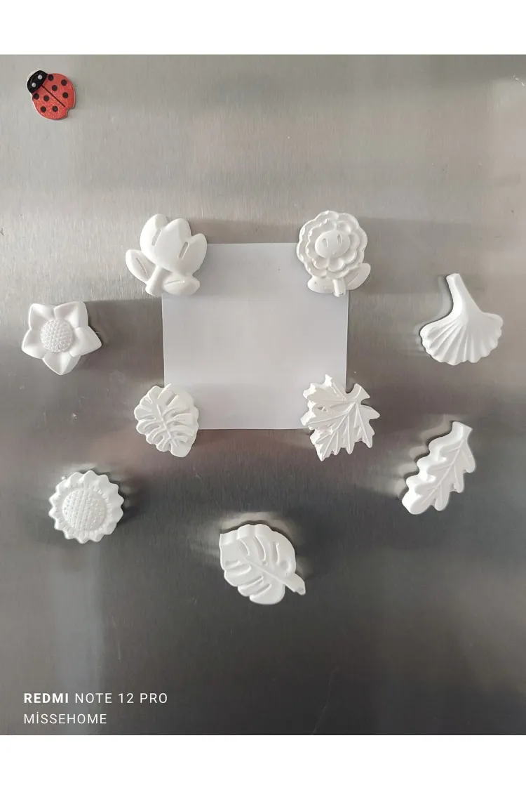 Buzdolabı Süsü Çiçekli Magnet, 9 Adet Farklı Desenlerde Mıknatıslı Fotoğraf Tutucu Magnet