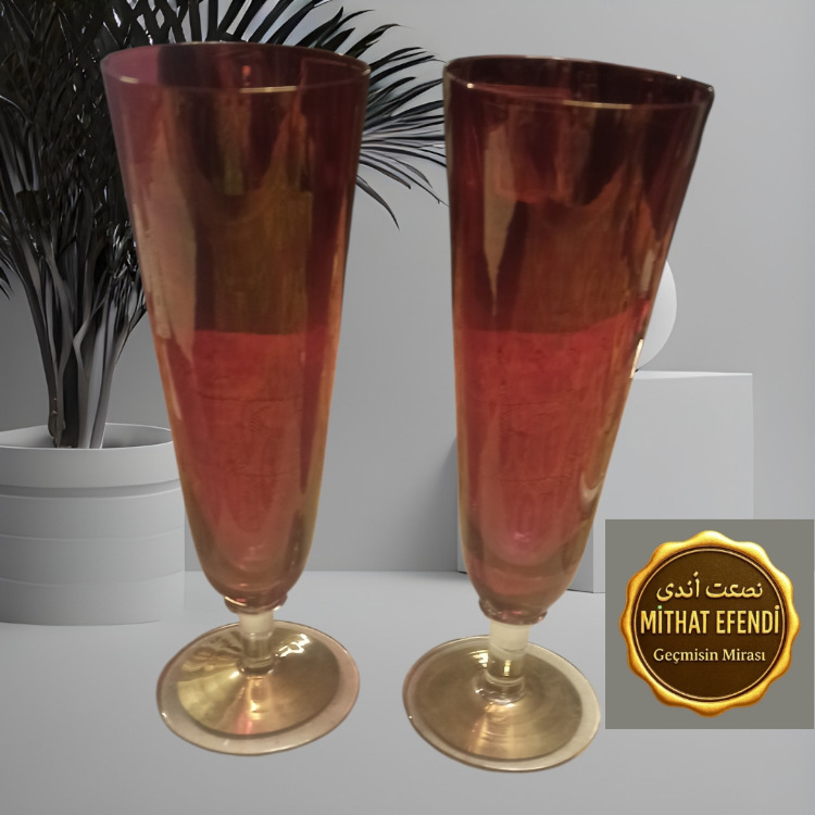 Kırmızı Vintage Kristal Bardaklar | mithatefendiantik