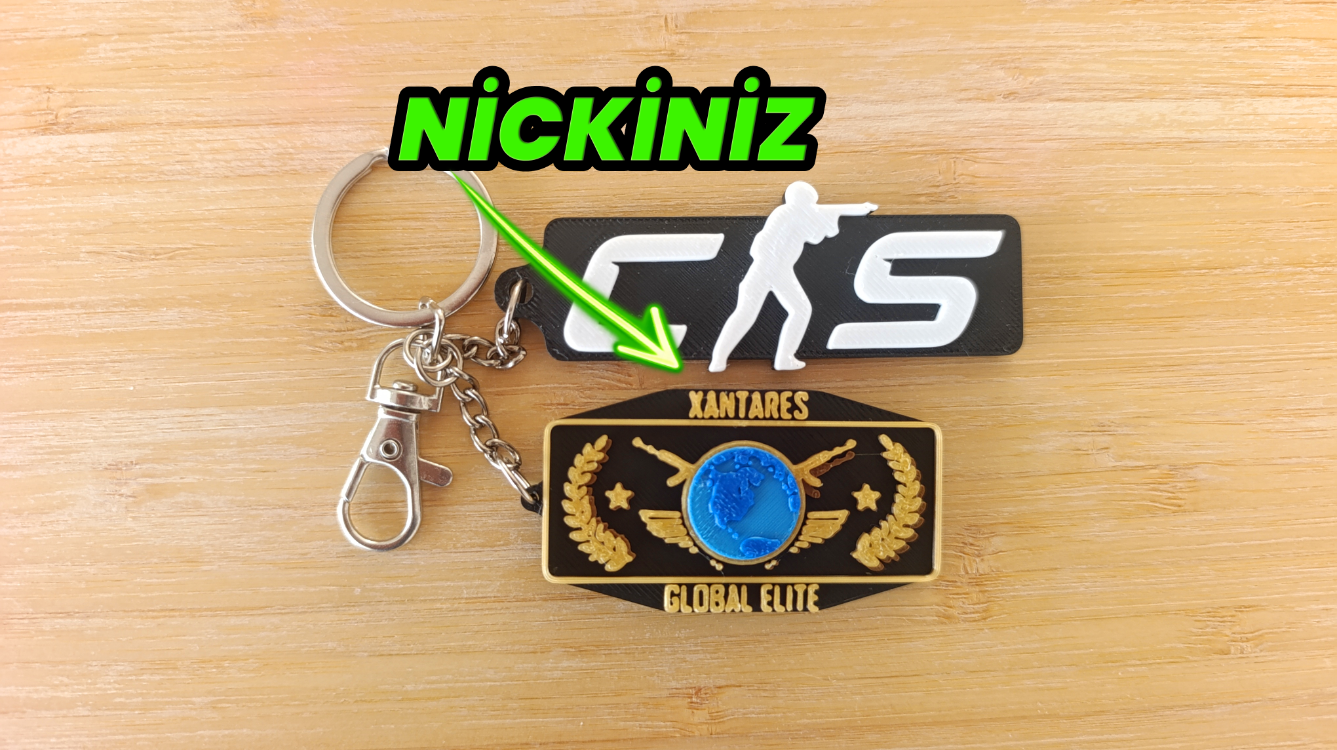 Kişiye Özel CS2 Anahtarlık - NİCKİNİZ, İSMİNİZ, ÖZELLEŞTİRİLEBİLİR YAZI