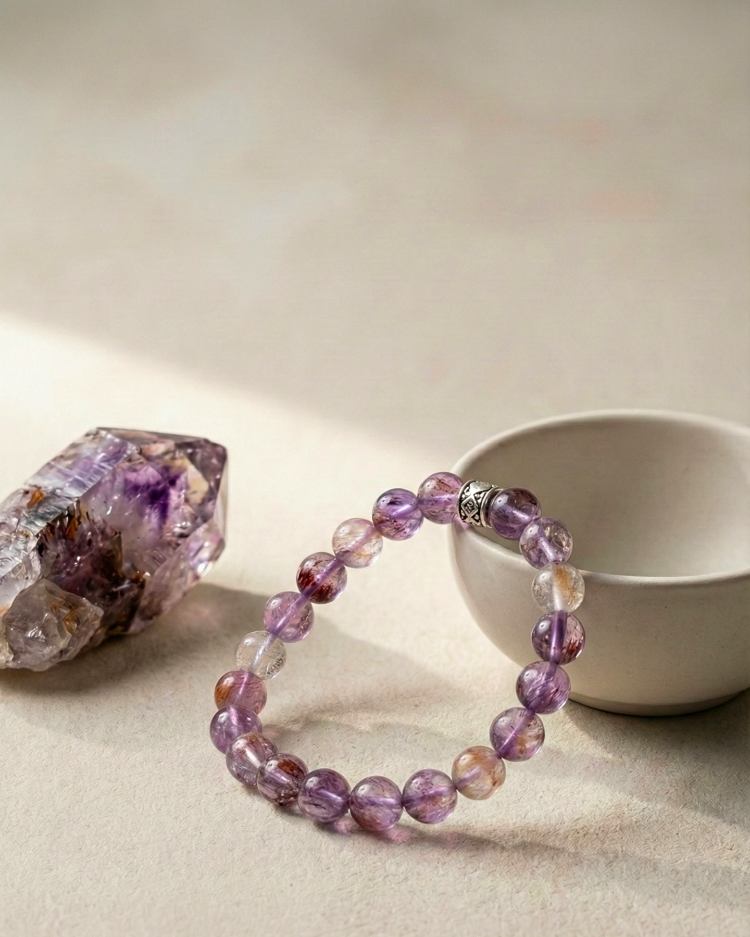 Süper Seven Doğal Taş Bileklik – Çoklu Mineral Kristal Unisex