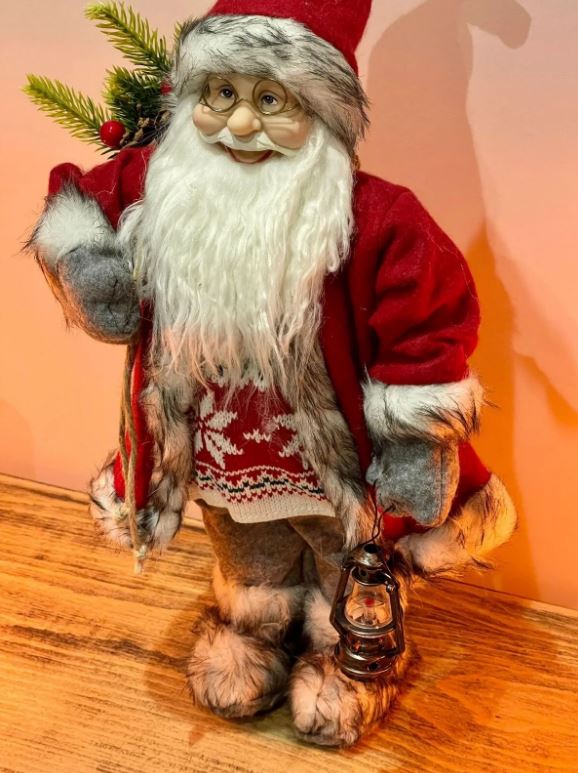 45cm Noel Baba, Kırmızı Beyaz Tonlarında, Kar Taneli Kıyafetli