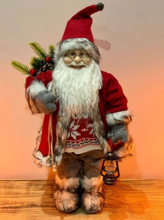 45cm Noel Baba, Kırmızı Beyaz Tonlarında, Kar Taneli Kıyafetli