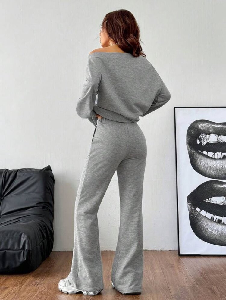 Kadın Rahat Fit Alt Üst Takım - Sweat  İspanyol Paça Eşofman, İki İplik Kumaş