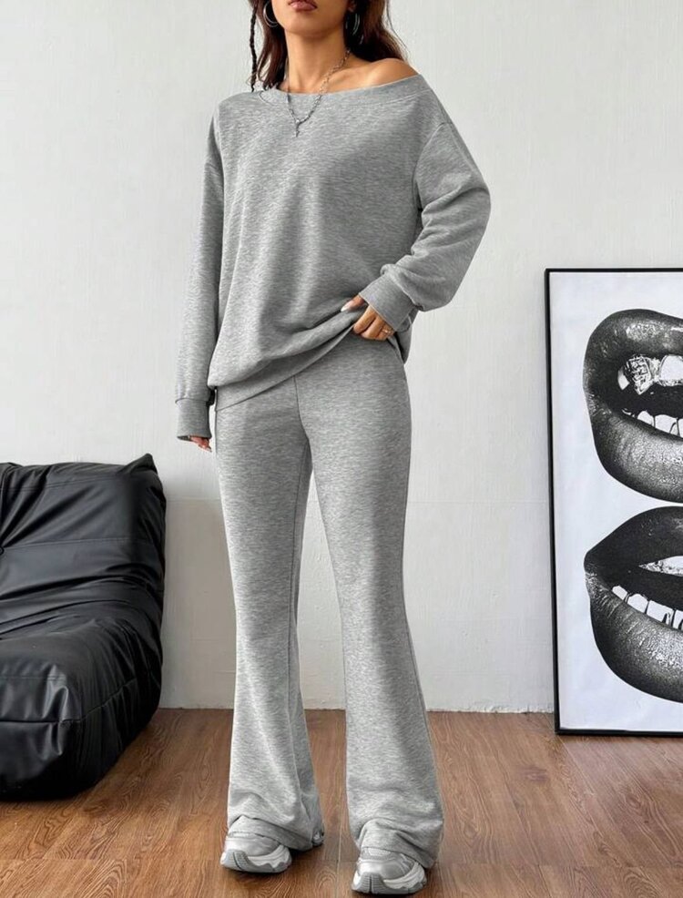 Kadın Rahat Fit Alt Üst Takım - Sweat  İspanyol Paça Eşofman, İki İplik Kumaş