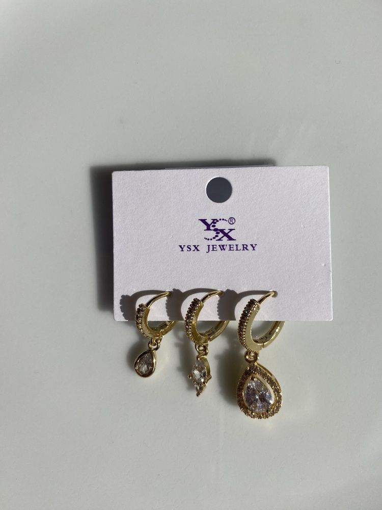 YSX Jewelry Su Damlası Üçlü Küpe Seti