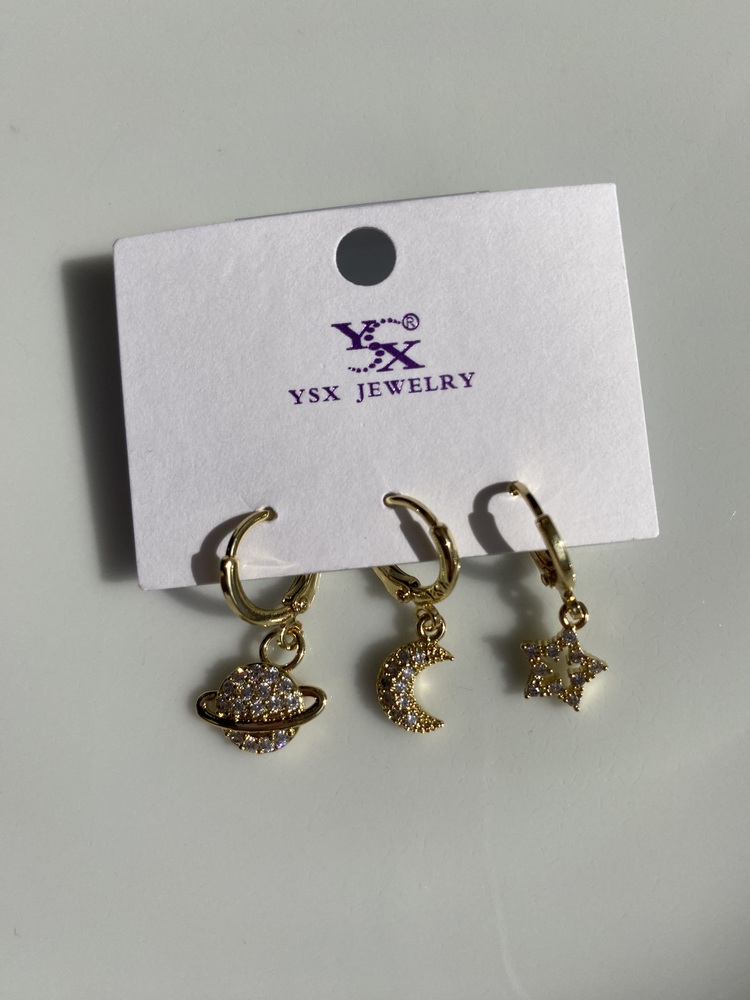 ✨ YSX Jewelry Satürn Ay Yıldız Üçlü Küpe Seti