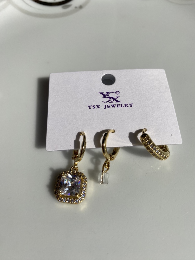 YSX Jewelry Taş Detaylı Üçlü Küpe Seti