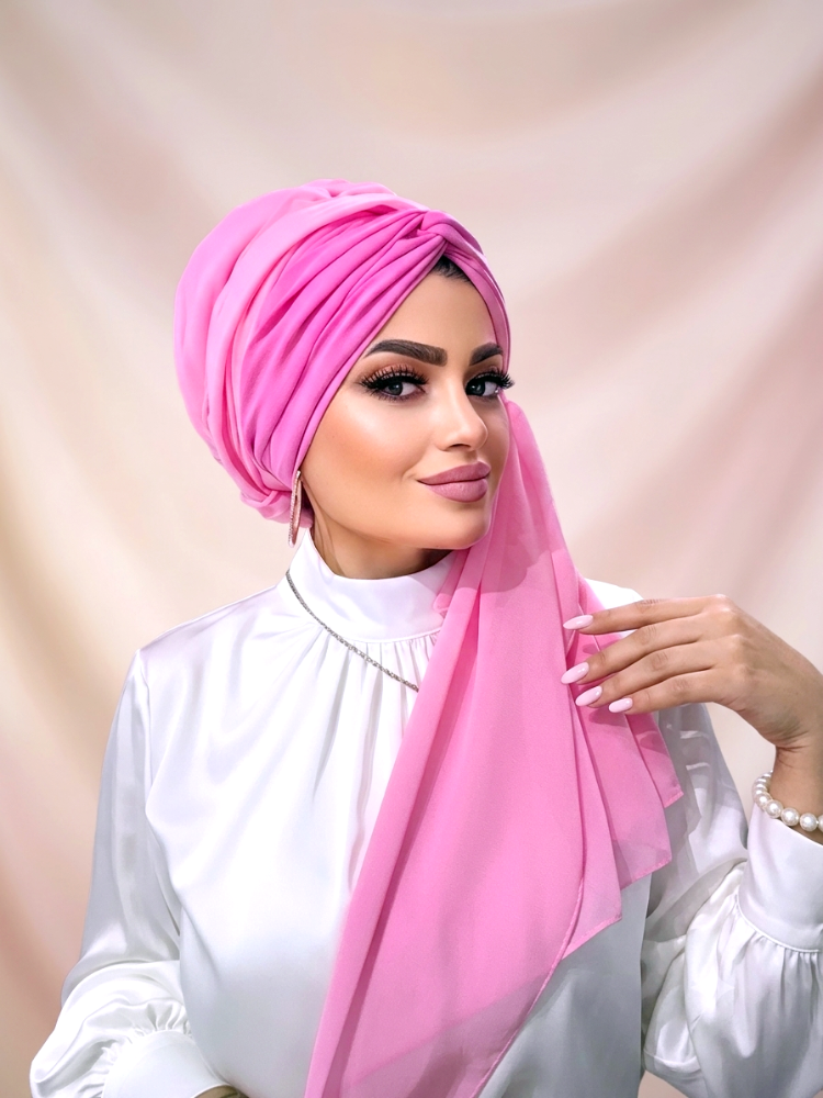 Şeker Pembe Dolgulu Düğüm Şallı Bone