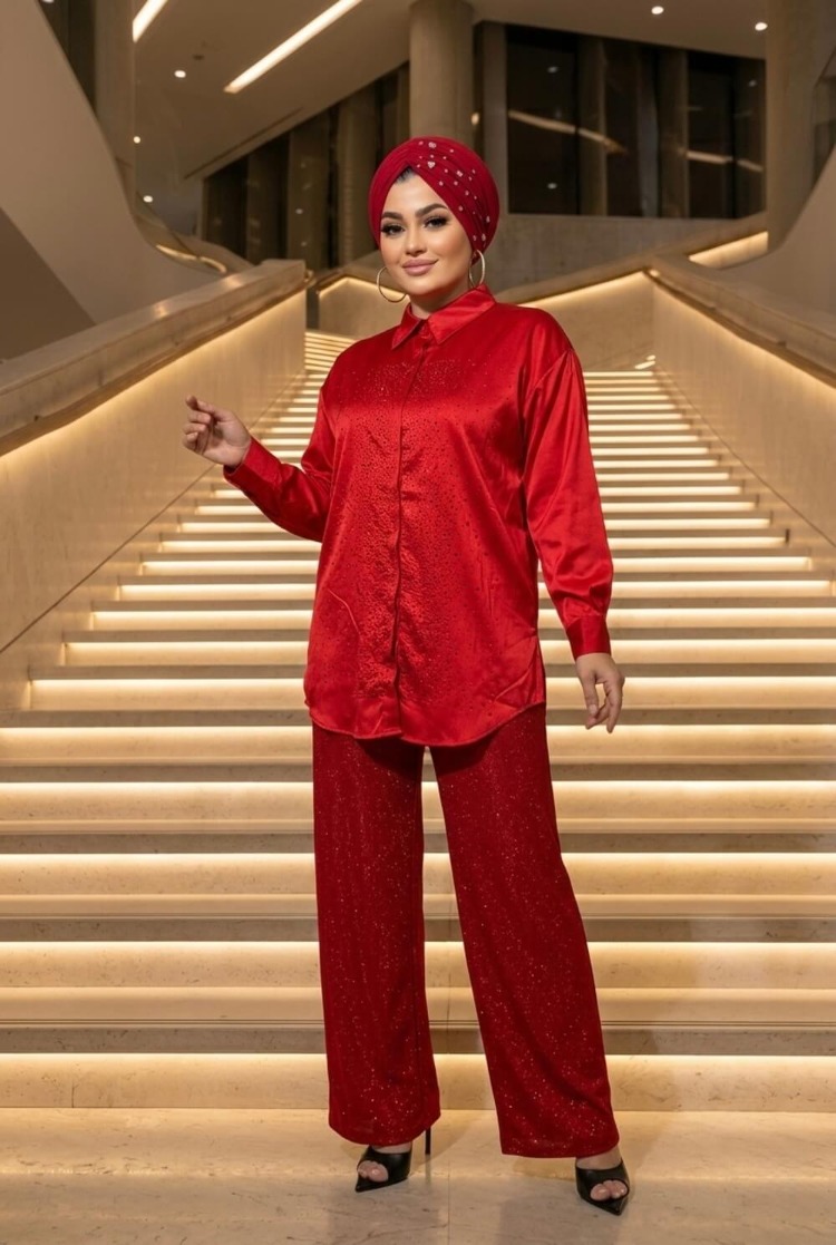 Kırmızı Simli Pantolon