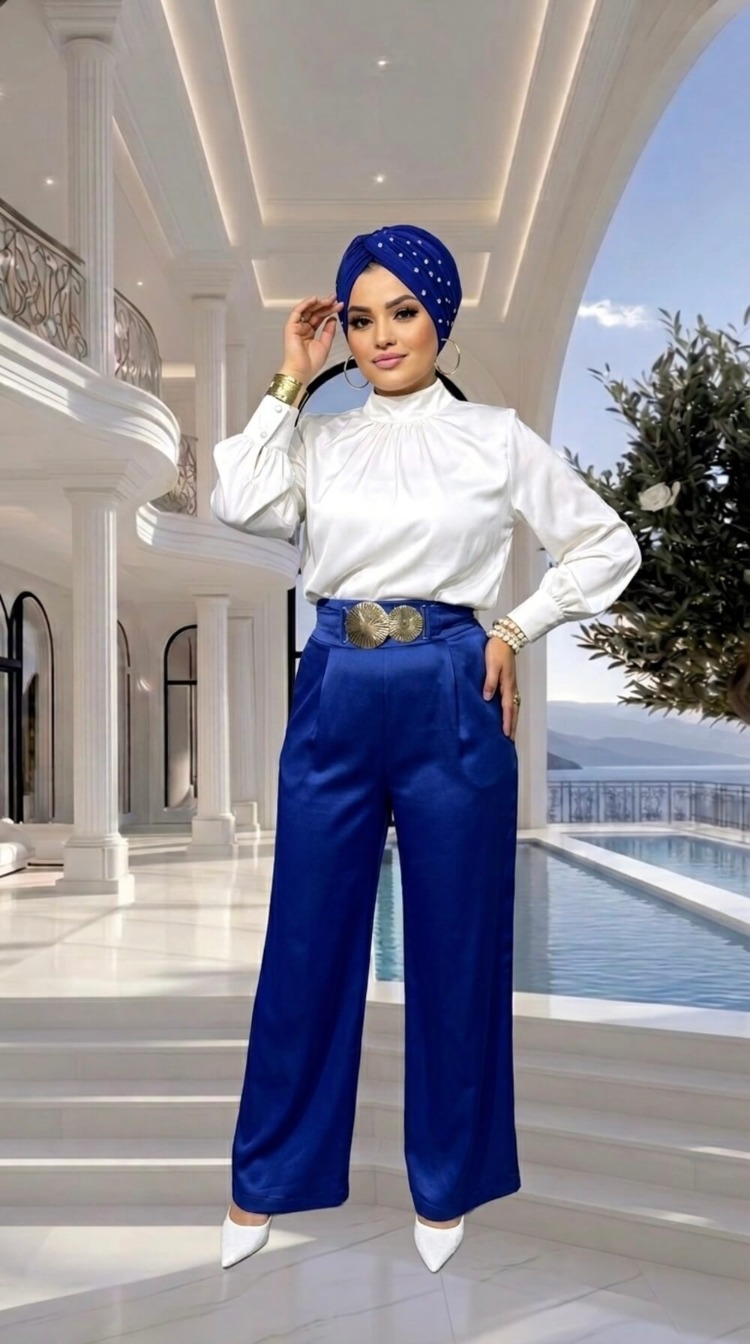 Saks Mavisi Kemerli Pantolon