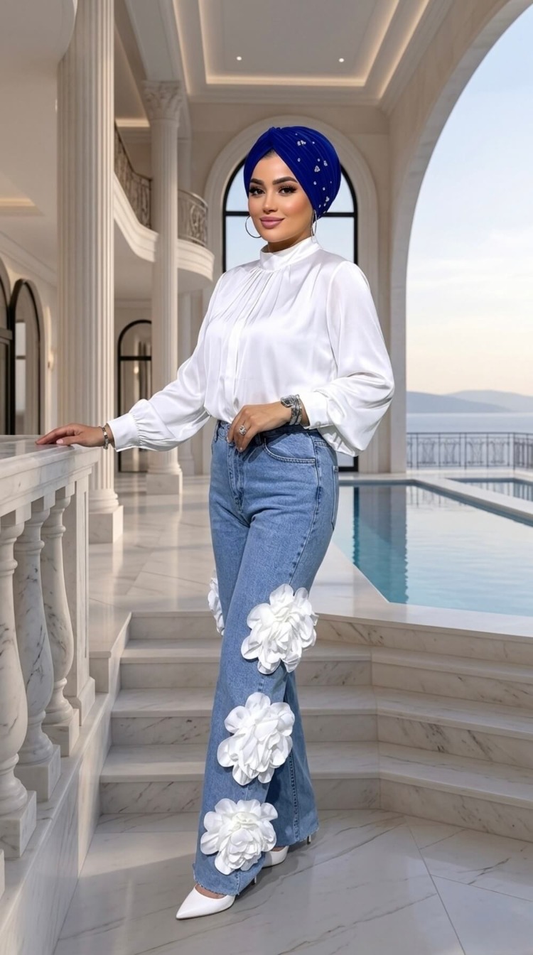 Tasarım Güllü Kot Pantolon