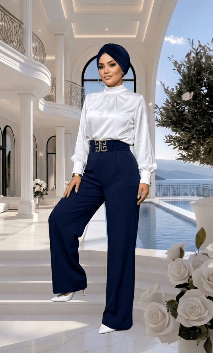 Lacivert Kemerli Pantolon