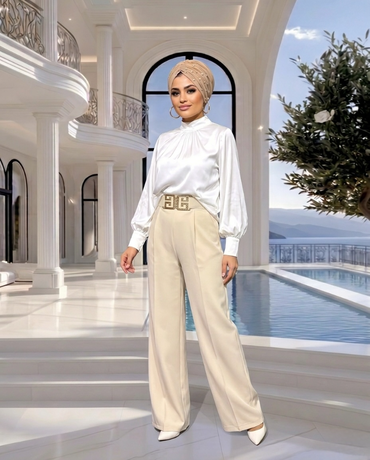 Bej Kemerli Pantolon