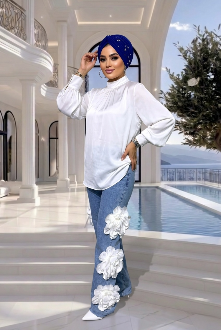 Tasarım Güllü Kot Pantolon