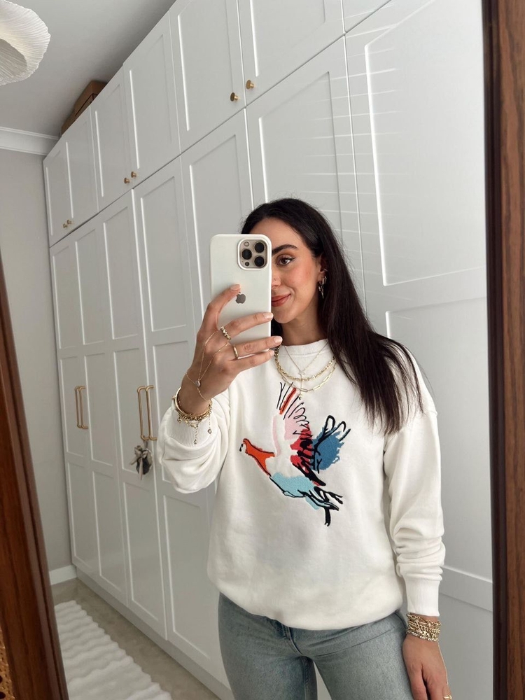 Orj marka kuş detaylı sweat 
