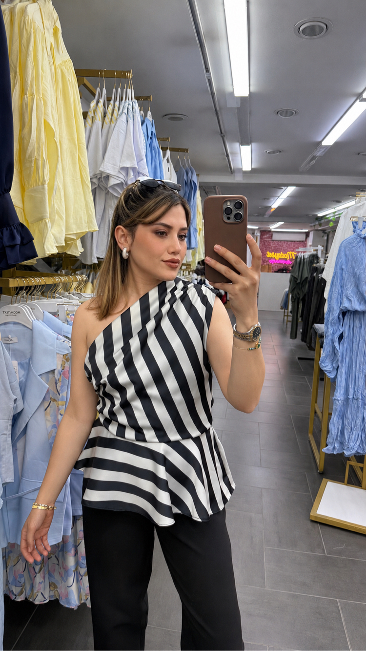 Çizgili saten bluz