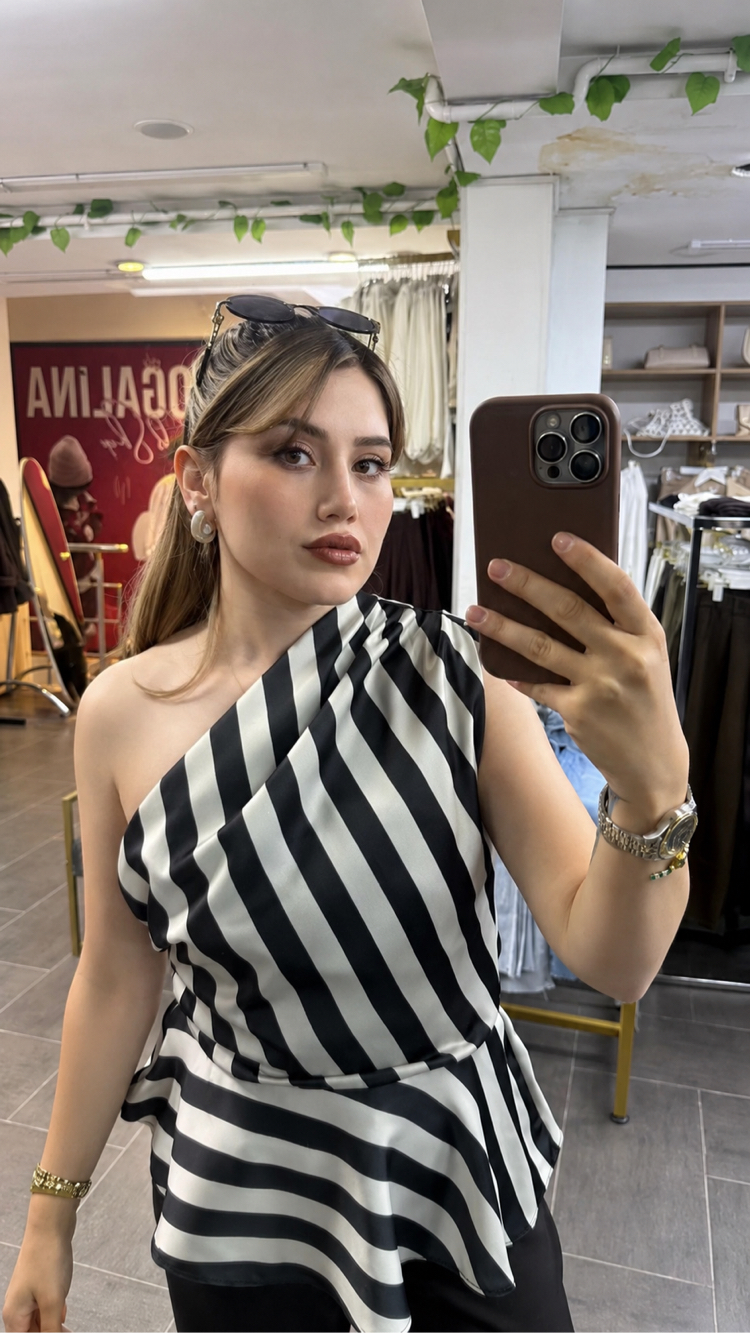 Çizgili saten bluz