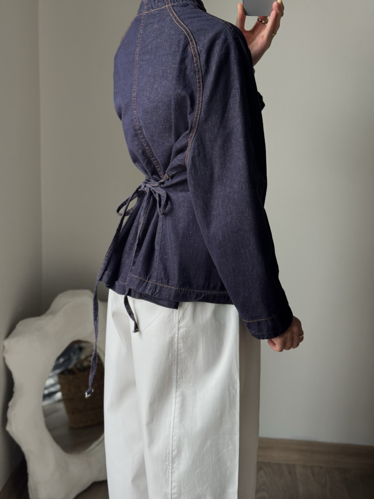 Belden oturmalı denim ceket