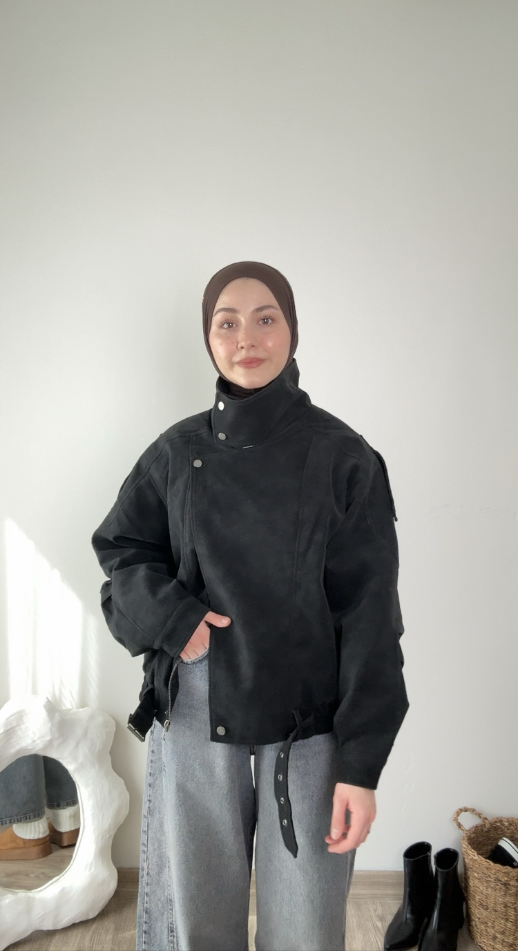 Nubuk kürk yakalı mont