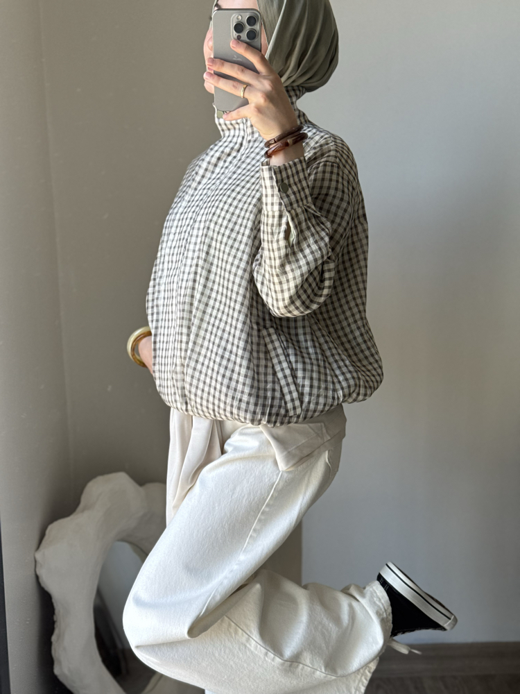 Kareli bomber ceket / yeşil