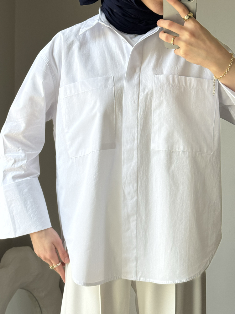 Oversize poplin gömlek / beyaz