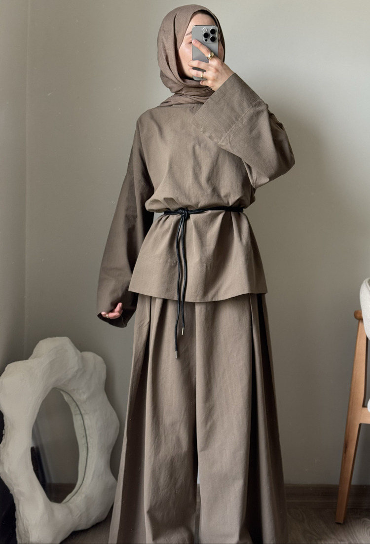 Keten Oversize Takım / kahve 