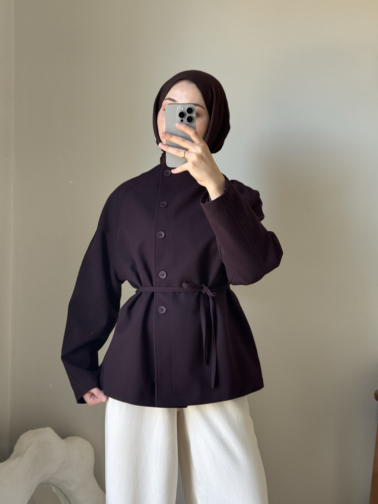 Dik yaka ceket / mürdüm 