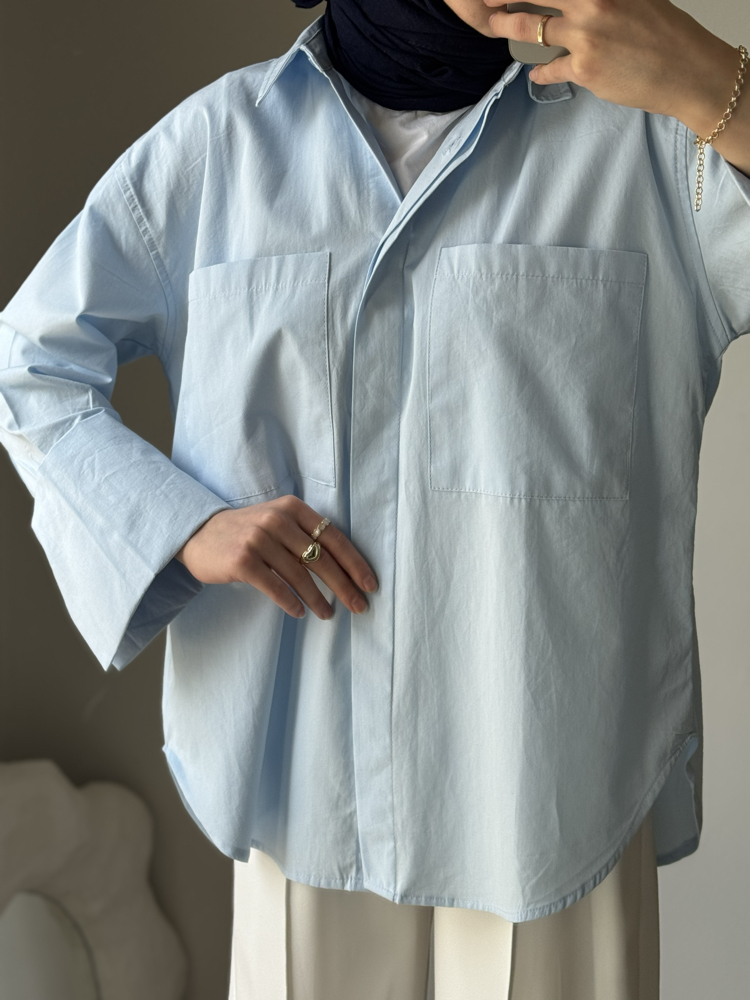 Oversize poplin gömlek / bebe mavi 