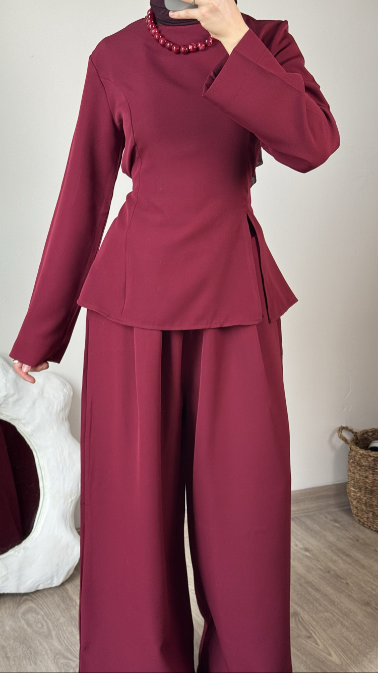 Pinterest yırtmaçlı takım / bordo