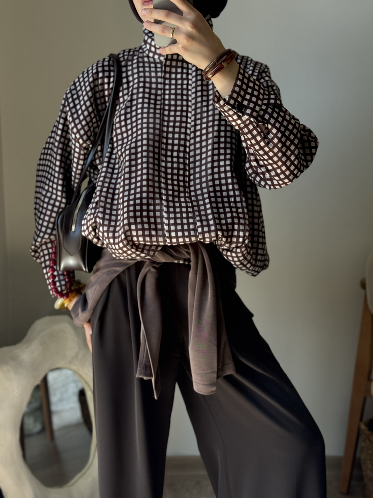 Kareli bomber ceket / kahve 