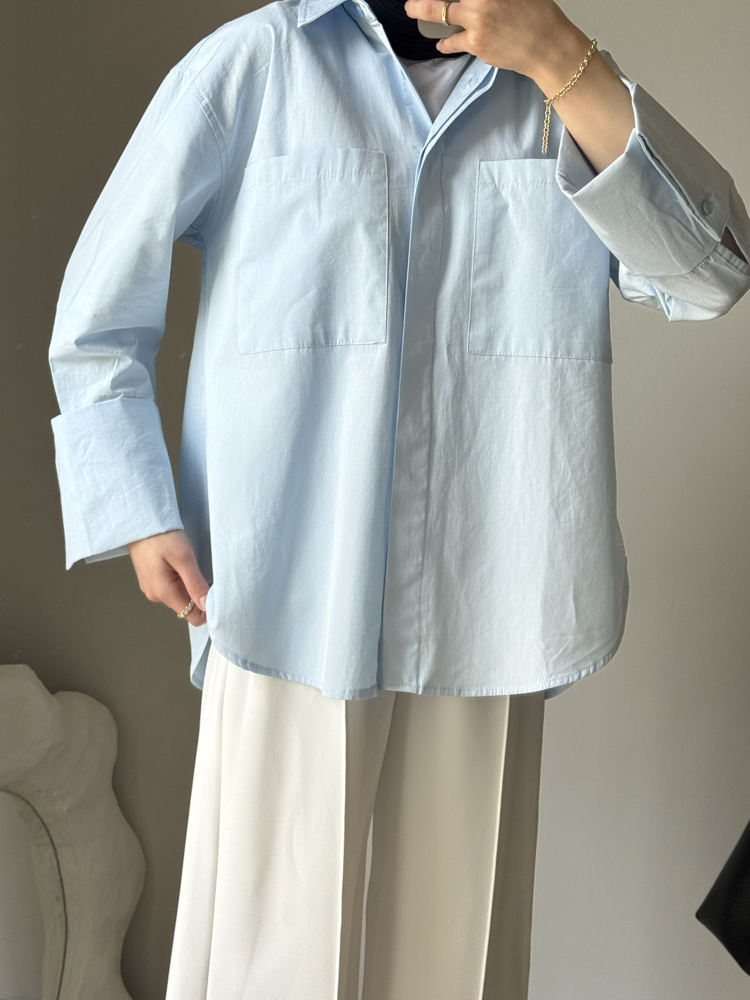 Oversize poplin gömlek / bebe mavi 