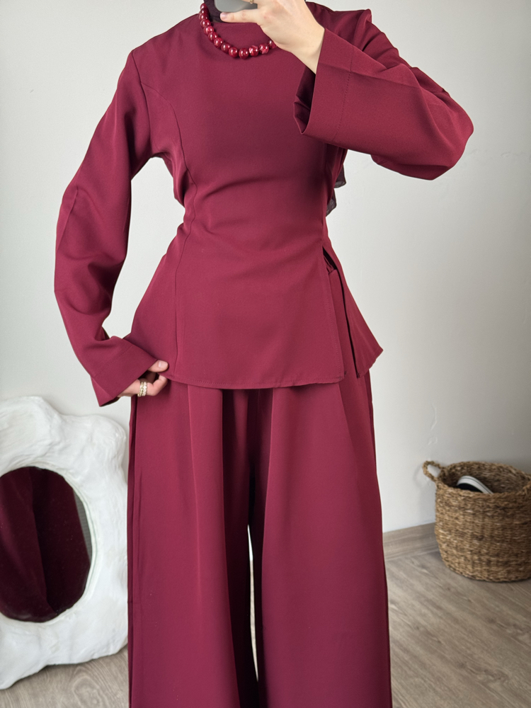 Pinterest yırtmaçlı takım / bordo