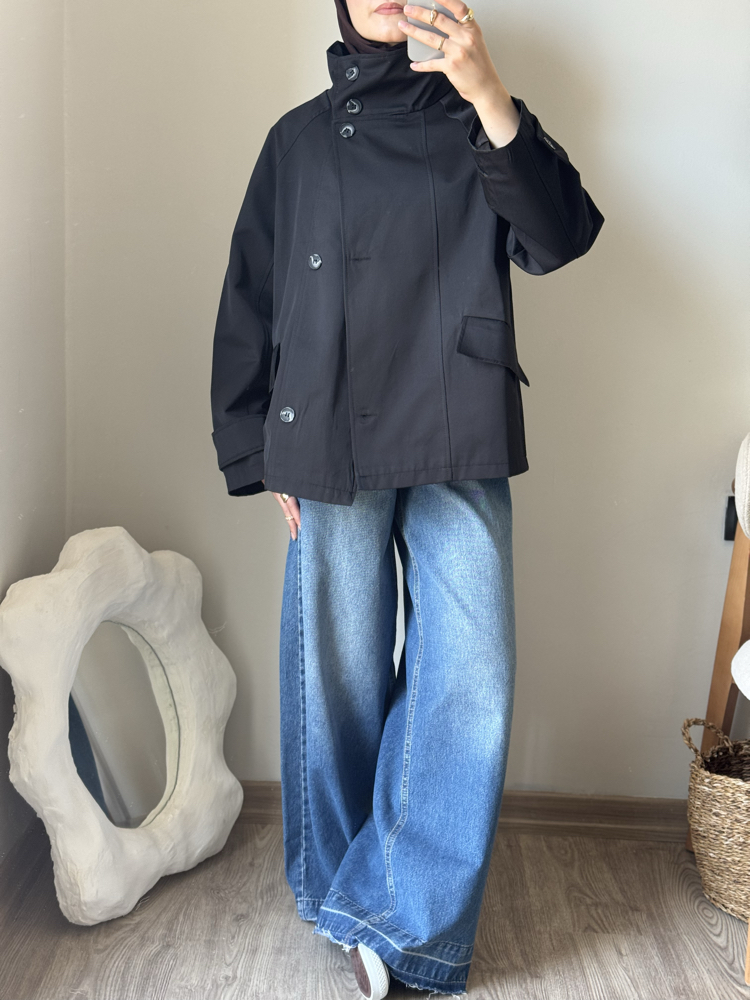Dik Yaka Parka / Siyah