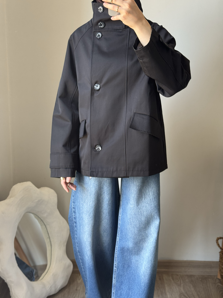 Dik Yaka Parka / Siyah