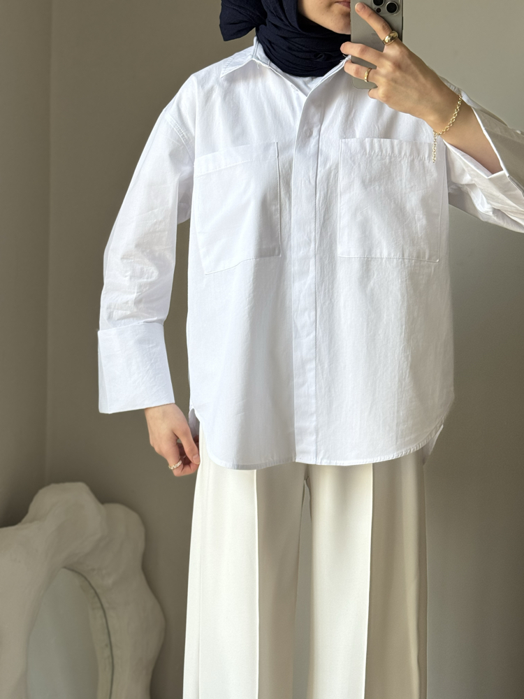 Oversize poplin gömlek / beyaz