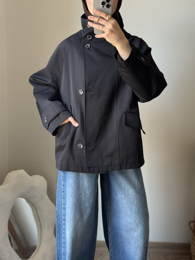 Dik Yaka Parka / Siyah