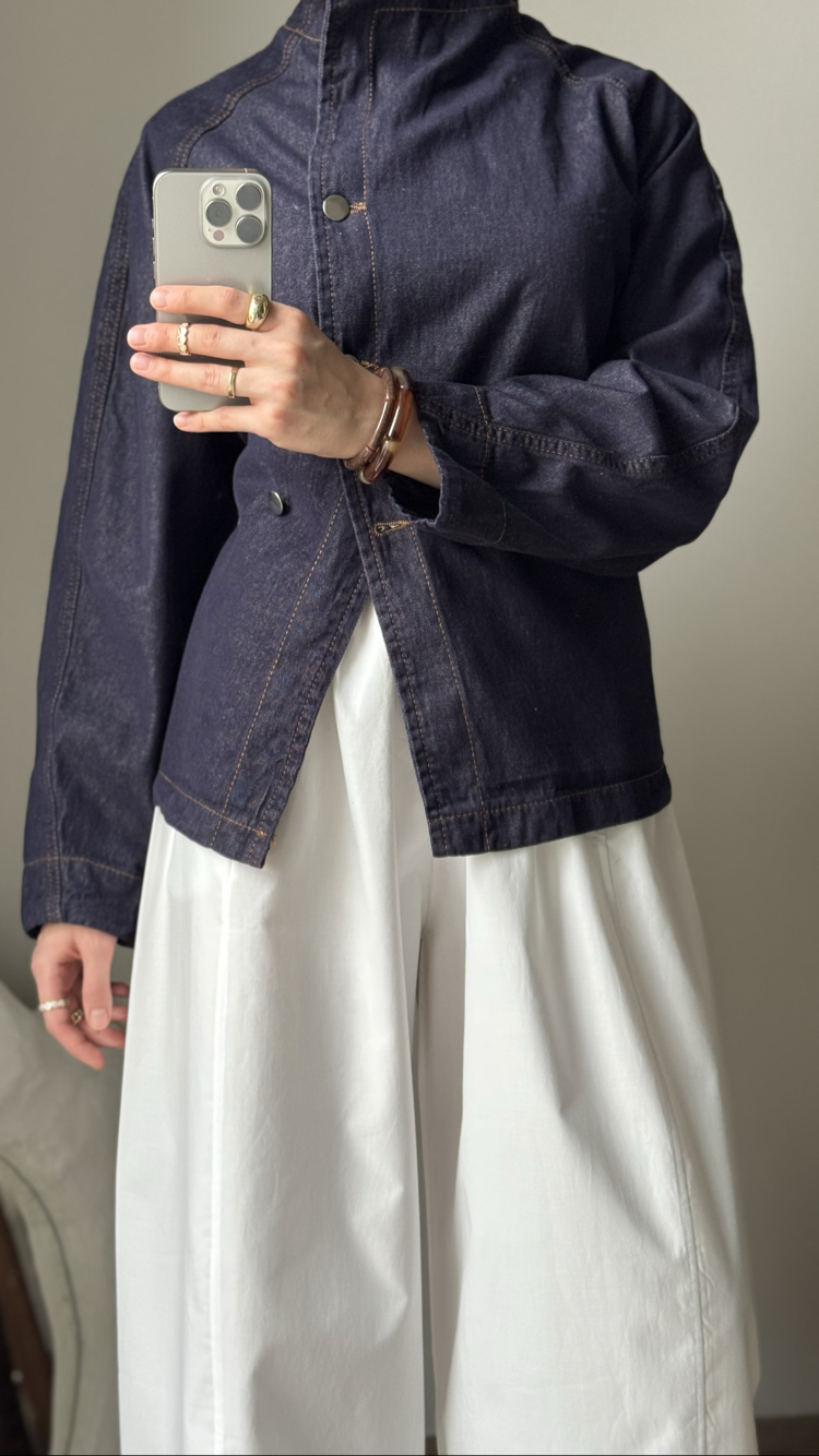 Belden oturmalı denim ceket