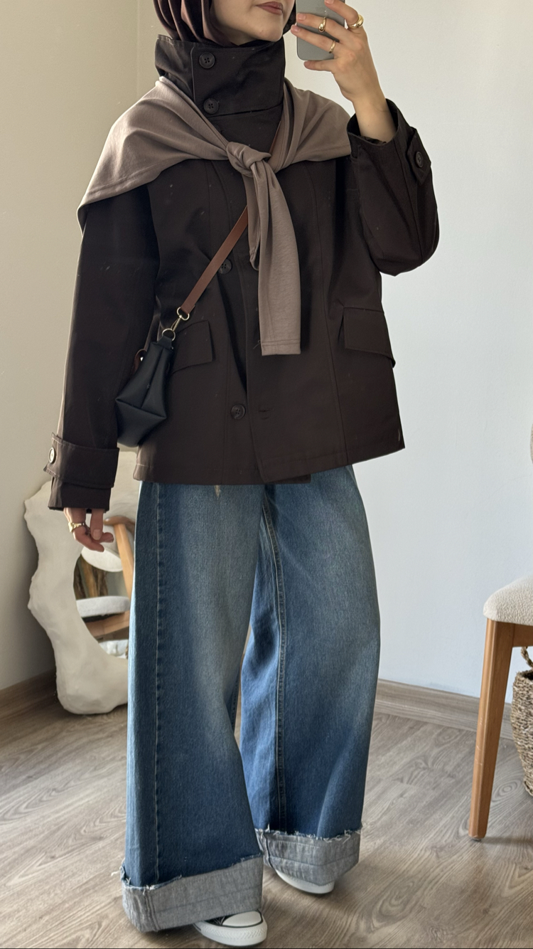 Dik Yaka Parka / Kahve 
